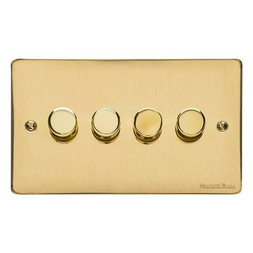 Elite Flat Plate Range Polished Brass Switches & Sockets, T01 - 4 Gang TED Dimmer (Compatible with LED Lamps) by Heritage Brass By M-Marcus