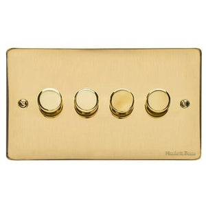 Elite Flat Plate Range Polished Brass Switches & Sockets, T01 - 4 Gang TED Dimmer (Compatible with LED Lamps) by Heritage Brass By M-Marcus