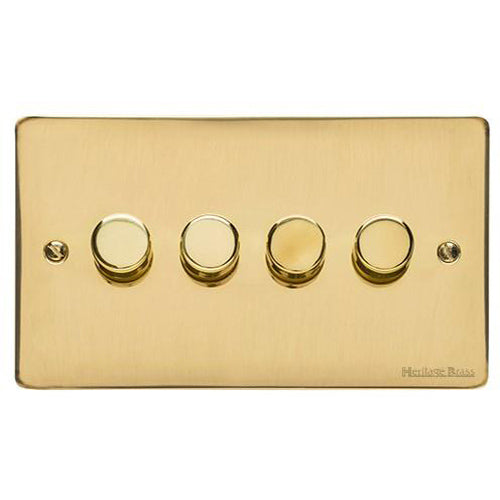 Elite Flat Plate Range Polished Brass Switches & Sockets, T01 - 4 Gang TED Dimmer (Compatible with LED Lamps) by Heritage Brass By M-Marcus