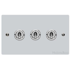 Elite Flat Plate Range Polished Chrome Switches & Sockets, T02 - 3 Gang Toggle Switch by Heritage Brass By M-Marcus