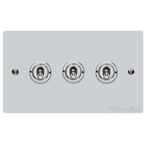 Elite Flat Plate Range Polished Chrome Switches & Sockets, T02 - 3 Gang Toggle Switch by Heritage Brass By M-Marcus