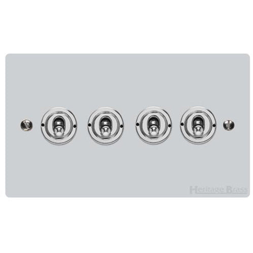 Elite Flat Plate Range Polished Chrome Switches & Sockets, T02 - 4 Gang Toggle Switch by Heritage Brass By M-Marcus
