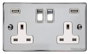 Heritage Brass Electrical, Elite Flat Plate Range - Polished Chrome - Double USB Socket (13 Amp), Double USB Socket (13 Amp), 13 AMP Switched Sockets, Double USB Socket (13 Amp)