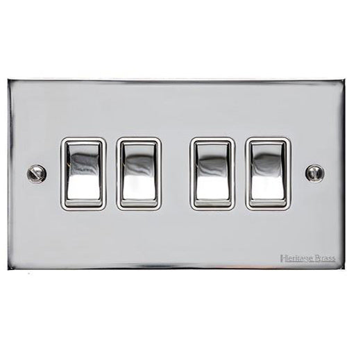Elite Flat Plate Range Polished Chrome Switches & Sockets, T02 - 4 Gang Rocker Switch by Heritage Brass By M-Marcus