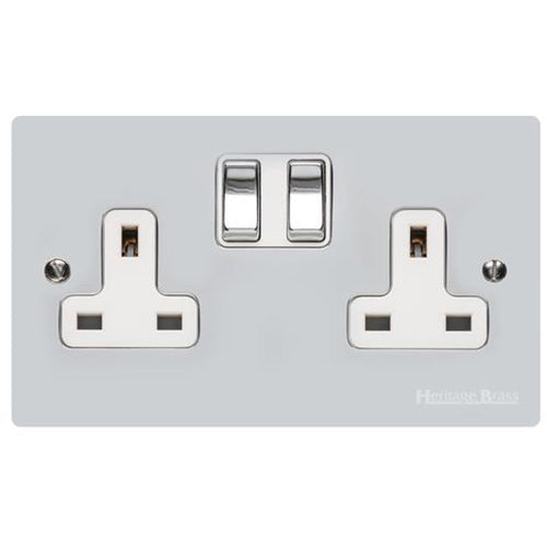 Elite Flat Plate Range Polished Chrome Switches & Sockets, T02 - Double Socket (13 Amp) by Heritage Brass By M-Marcus