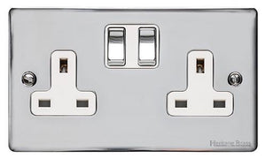 Heritage Brass Electrical, Elite Flat Plate Range - Polished Chrome - Double Socket (13 Amp), Double Socket (13 Amp), 13 AMP Switched Sockets, Double Socket (13 Amp)