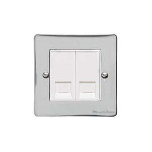 Elite Flat Plate Range Polished Chrome Switches & Sockets, T02 - 2 Gang RJ45 by Heritage Brass By M-Marcus