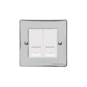 Elite Flat Plate Range Polished Chrome Switches & Sockets, T02 - 2 Gang RJ45 by Heritage Brass By M-Marcus