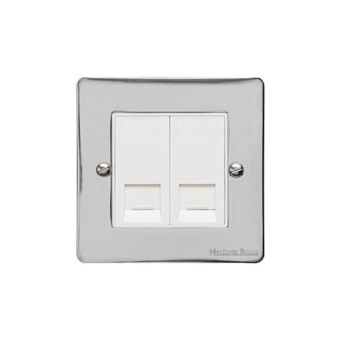 Elite Flat Plate Range Polished Chrome Switches & Sockets, T02 - 2 Gang RJ45 by Heritage Brass By M-Marcus