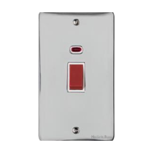 Elite Flat Plate Range Polished Chrome Switches & Sockets, T02 - 45A DP Cooker Switch with Neon (tall plate) by Heritage Brass By M-Marcus