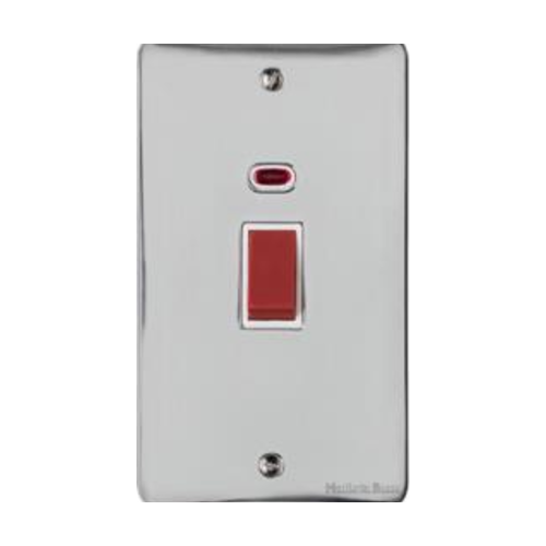 Elite Flat Plate Range Polished Chrome Switches & Sockets, T02 - 45A DP Cooker Switch with Neon (tall plate) by Heritage Brass By M-Marcus