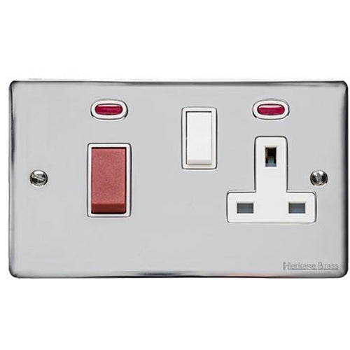 Elite Flat Plate Range Polished Chrome Switches & Sockets, T02 - 45A Cooker Unit + 13A Socket by Heritage Brass By M-Marcus
