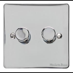 Heritage Brass Electrical, Elite Flat Plate Range - Polished Chrome - 2 Gang Trailing Edge Dimmer, 2 Gang Trailing Edge Dimmer, 2 Gang Trailing Edge Dimmer, Trailing Edge Dimmers