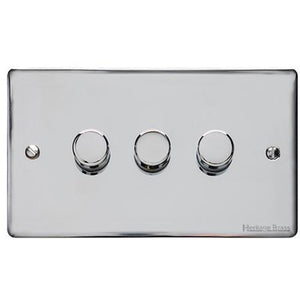 Elite Flat Plate Range Polished Chrome Switches & Sockets, T02 - 3 Gang Dimmer 400 watts (Compatible with halogen/ incandescent bulbs) by Heritage Brass By M-Marcus