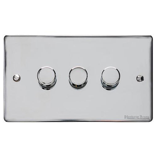 Elite Flat Plate Range Polished Chrome Switches & Sockets, T02 - 3 Gang Dimmer 400 watts (Compatible with halogen/ incandescent bulbs) by Heritage Brass By M-Marcus