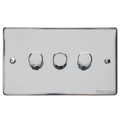 Elite Flat Plate Range Polished Chrome Switches & Sockets, T02 - 3 Gang TED Dimmer (Compatible with LED Lamps) by Heritage Brass By M-Marcus