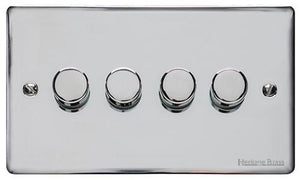 Heritage Brass Electrical, Elite Flat Plate Range - Polished Chrome - 4 Gang Dimmer (250 watts), 4 Gang Dimmer (250 watts), 2 Way Push On/Off Dimmer Switches, 4 Gang Dimmer (250 watts)