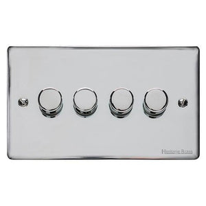 Elite Flat Plate Range Polished Chrome Switches & Sockets, T02 - 4 Gang TED Dimmer (Compatible with LED Lamps) by Heritage Brass By M-Marcus