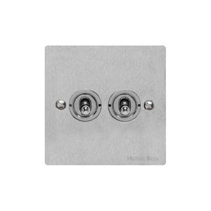 Elite Flat Plate Range Satin Chrome Switches & Sockets, T03 - 2 Gang Toggle Switch by Heritage Brass By M-Marcus