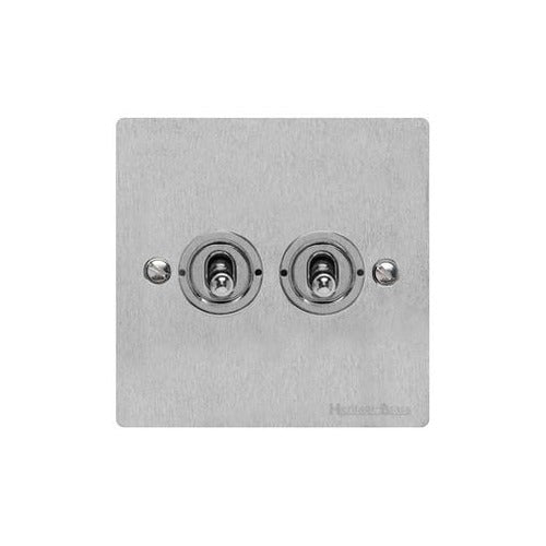 Elite Flat Plate Range Satin Chrome Switches & Sockets, T03 - 2 Gang Toggle Switch by Heritage Brass By M-Marcus