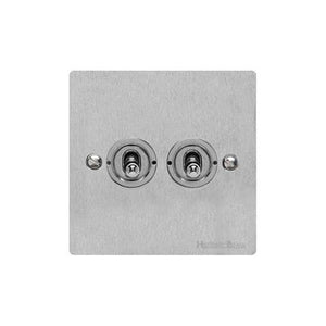 Elite Flat Plate Range Satin Chrome Switches & Sockets, T03 - 2 Gang Toggle Switch by Heritage Brass By M-Marcus
