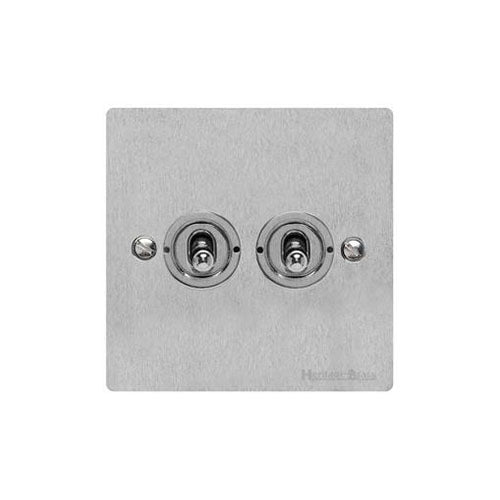 Elite Flat Plate Range Satin Chrome Switches & Sockets, T03 - 2 Gang Toggle Switch by Heritage Brass By M-Marcus