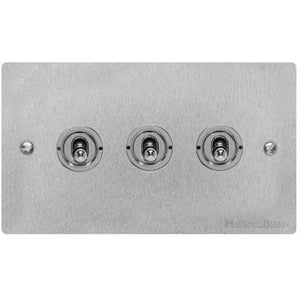 Elite Flat Plate Range Satin Chrome Switches & Sockets, T03 - 3 Gang Toggle Switch by Heritage Brass By M-Marcus