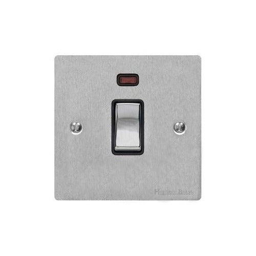 Elite Flat Plate Range Satin Chrome Switches & Sockets, T03 - 20A Double Pole Switch with Neon by Heritage Brass By M-Marcus