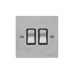 Elite Flat Plate Range Satin Chrome Switches & Sockets, T03 - 2 Gang Rocker Switch by Heritage Brass By M-Marcus