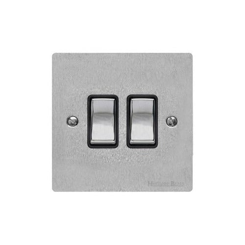 Elite Flat Plate Range Satin Chrome Switches & Sockets, T03 - 2 Gang Rocker Switch by Heritage Brass By M-Marcus