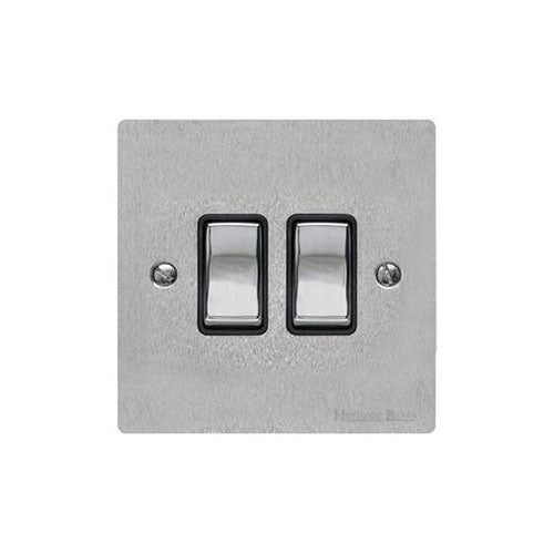 Elite Flat Plate Range Satin Chrome Switches & Sockets, T03 - 2 Gang Rocker Switch by Heritage Brass By M-Marcus