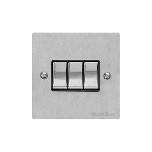 Elite Flat Plate Range Satin Chrome Switches & Sockets, T03 - 3 Gang Rocker Switch by Heritage Brass By M-Marcus