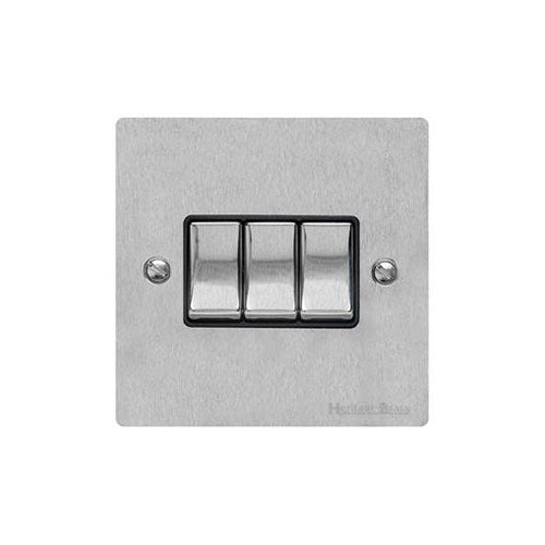 Elite Flat Plate Range Satin Chrome Switches & Sockets, T03 - 3 Gang Rocker Switch by Heritage Brass By M-Marcus