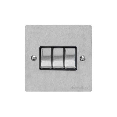 Elite Flat Plate Range Satin Chrome Switches & Sockets, T03 - 3 Gang Rocker Switch by Heritage Brass By M-Marcus