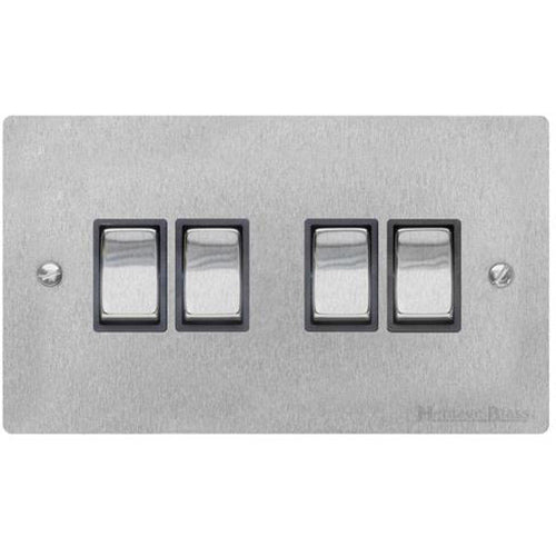 Richmond Elite Range Satin Chrome Switches & Sockets, LP3 - 4 Gang Rocker Switch by Heritage Brass By M-Marcus
