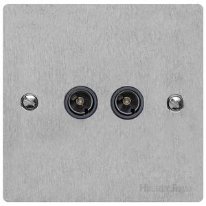 Heritage Brass Electrical, Elite Flat Plate Range - Satin Chrome - 2 Gang TV Coaxial Socket, 2 Gang TV Coaxial Socket, 2 Gang TV Coaxial Socket, TV and Satellite Sockets