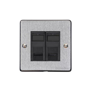 Elite Flat Plate Range Satin Chrome Switches & Sockets, T03 - 2 Gang RJ45 by Heritage Brass By M-Marcus