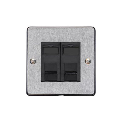 Elite Flat Plate Range Satin Chrome Switches & Sockets, T03 - 2 Gang RJ45 by Heritage Brass By M-Marcus