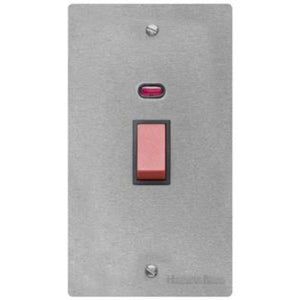 Elite Flat Plate Range Satin Chrome Switches & Sockets, T03 - 45A DP Cooker Switch with Neon (tall plate) by Heritage Brass By M-Marcus