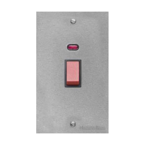 Elite Flat Plate Range Satin Chrome Switches & Sockets, T03 - 45A DP Cooker Switch with Neon (tall plate) by Heritage Brass By M-Marcus
