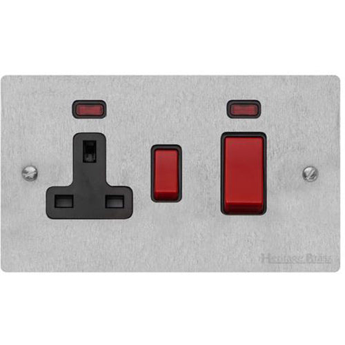 Elite Flat Plate Range Satin Chrome Switches & Sockets, T03 - 45A Cooker Unit + 13A Socket by Heritage Brass By M-Marcus