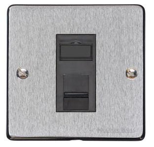 Heritage Brass Electrical, Elite Flat Plate Range - Satin Chrome - 1 Gang RJ45, 1 Gang RJ45, 1 Gang RJ45, Telephone and Data Sockets