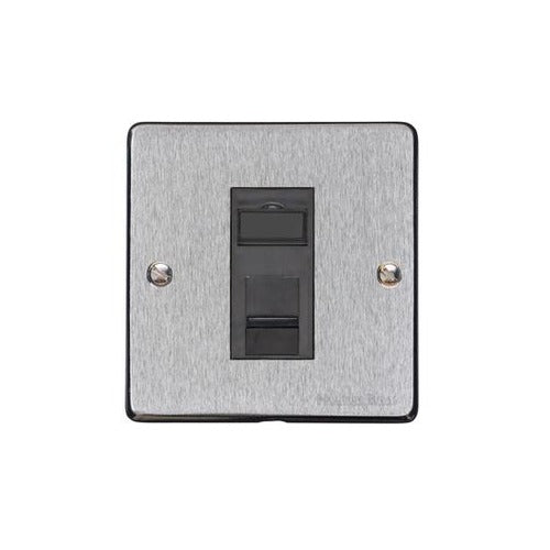 Elite Flat Plate Range Satin Chrome Switches & Sockets, T03 - 1 Gang RJ45 by Heritage Brass By M-Marcus