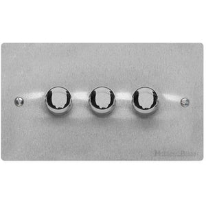Elite Flat Plate Range Satin Chrome Switches & Sockets, T03 - 3 Gang Dimmer 250 watts (Compatible with halogen/ incandescent bulbs) by Heritage Brass By M-Marcus