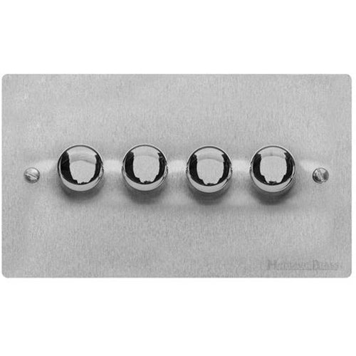 Elite Flat Plate Range Satin Chrome Switches & Sockets, T03 - 4 Gang TED Dimmer (Compatible with LED Lamps) by Heritage Brass By M-Marcus