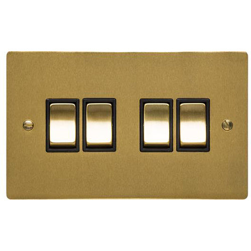 Elite Flat Plate Range Satin Brass Switches & Sockets, T04 - 4 Gang Rocker Switch by Heritage Brass By M-Marcus