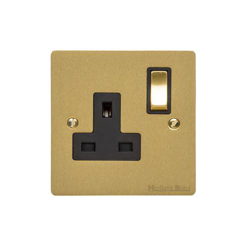 Elite Flat Plate Range Satin Brass Switches & Sockets, T04 - Single Socket (13 Amp) by Heritage Brass By M-Marcus