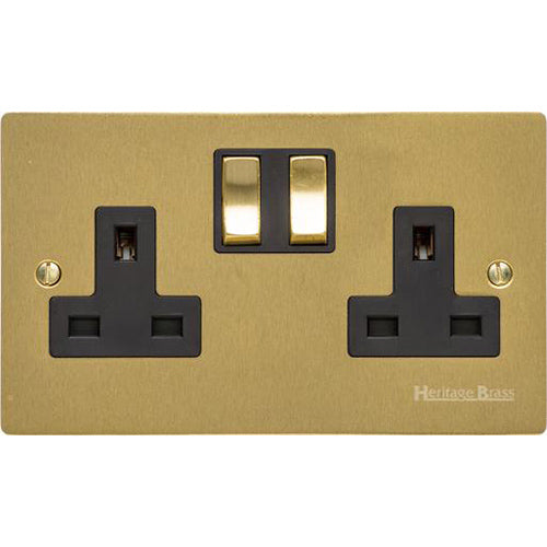 Elite Flat Plate Range Satin Brass Switches & Sockets, T04 - Double Socket (13 Amp) by Heritage Brass By M-Marcus