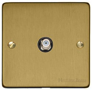 Heritage Brass Electrical, Elite Flat Plate Range - Satin Brass - 1 Gang Satellite Socket, 1 Gang Satellite Socket, 1 Gang Satellite Socket, TV and Satellite Sockets