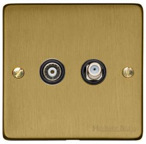 Heritage Brass Electrical, Elite Flat Plate Range - Satin Brass - TV/Satellite Socket, TV/Satellite Socket, TV and Satellite Sockets, TV/Satellite Socket